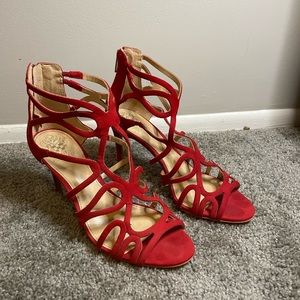 Red Leather Unique Heels